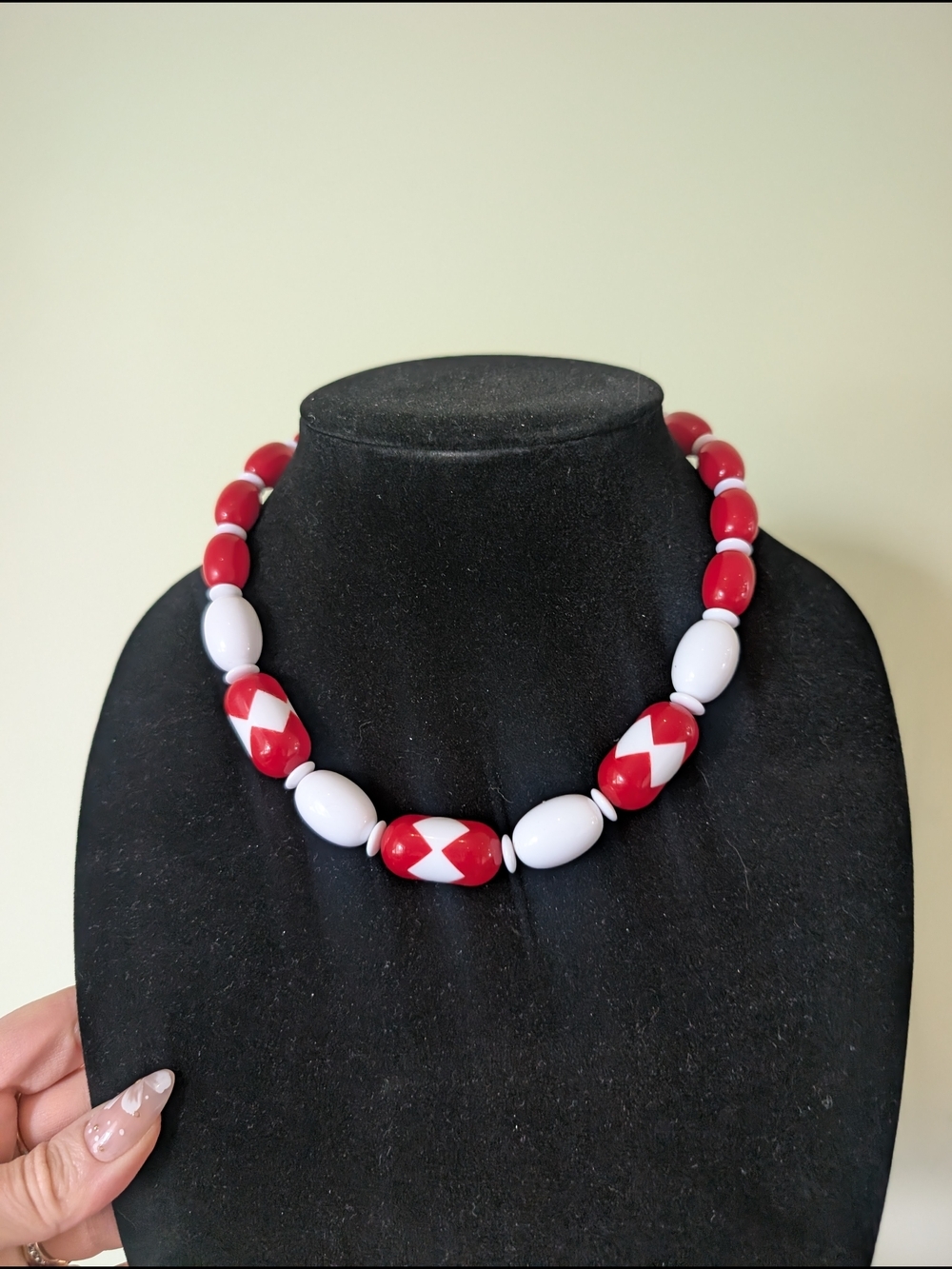 Red and White Beaded Statement Necklace - Women's Jewelry